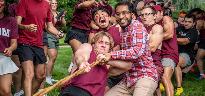 Students participate in intense tug of war