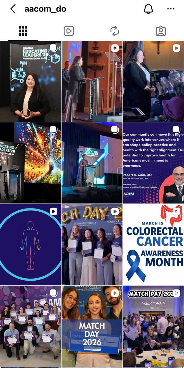 Screenshot of AACOM Instagram page