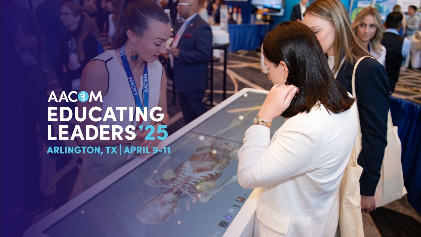 Photo from Educating Leaders 2024 of an attendee looking at a skeletal image on a table.