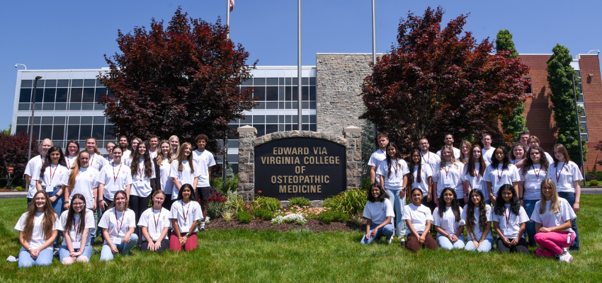 Students sitting on lawn of VCOM-Virginia