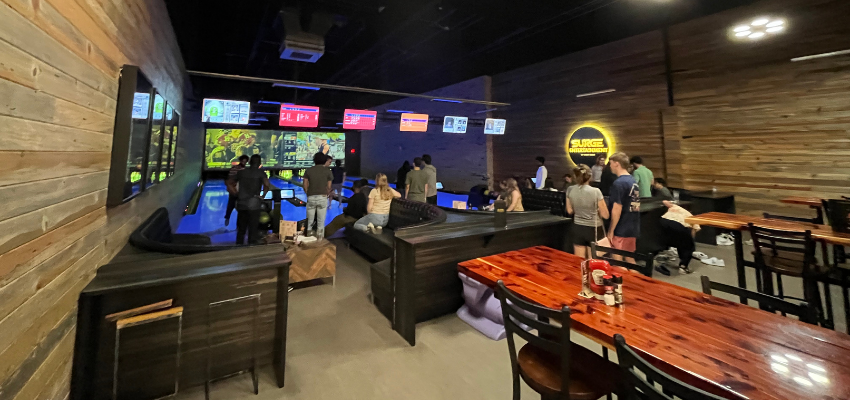 Students take a break at the bowling alley