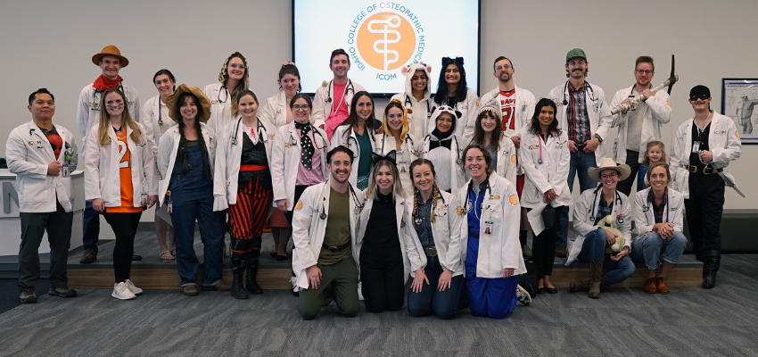 Group shot of student doctors with Halloween costumes 